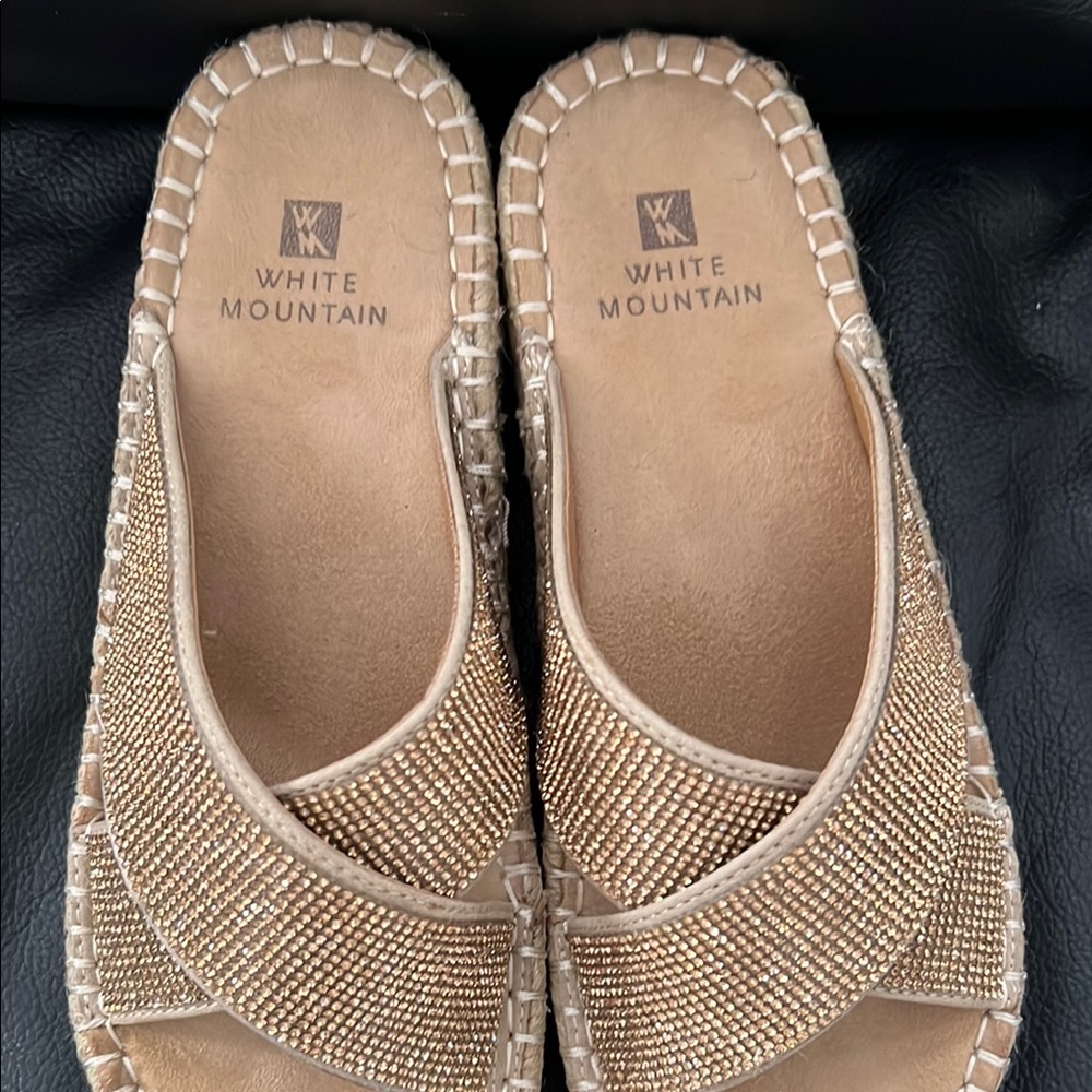 White Mountain Women's Sparkling Tan Slide Sandals - Picture 2 of 9